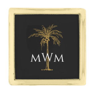 Monogram Black Artistic Gold Palm Tree Finish Lapel Pin