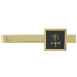 Monogram Black Artistic Gold Palm Tree Gold Finish Tie Bar