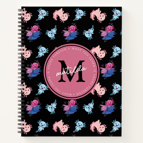 Monogram Black Axolotl Kids  Notebook