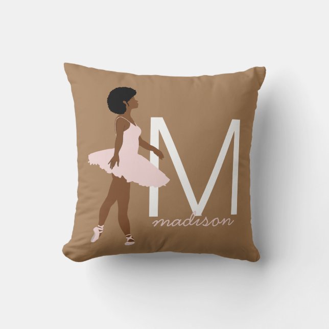 Monogram black ballerina afro hair illustration throw pillow (Front)