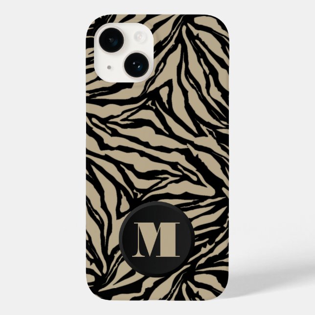 Monogram Black Beige Animal Print Case-Mate iPhone Case (Back)