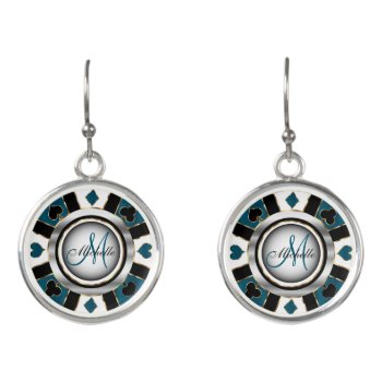 Monogram Black  Blue And Gold Las Vegas Style  Earrings by DesignsbyDonnaSiggy at Zazzle