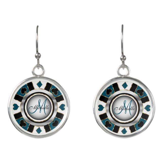 Monogram Black, Blue and Gold Las Vegas Style  Earrings (Front)