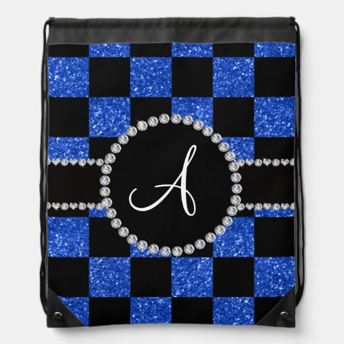 Monogram black blue glitter checkers drawstring bag