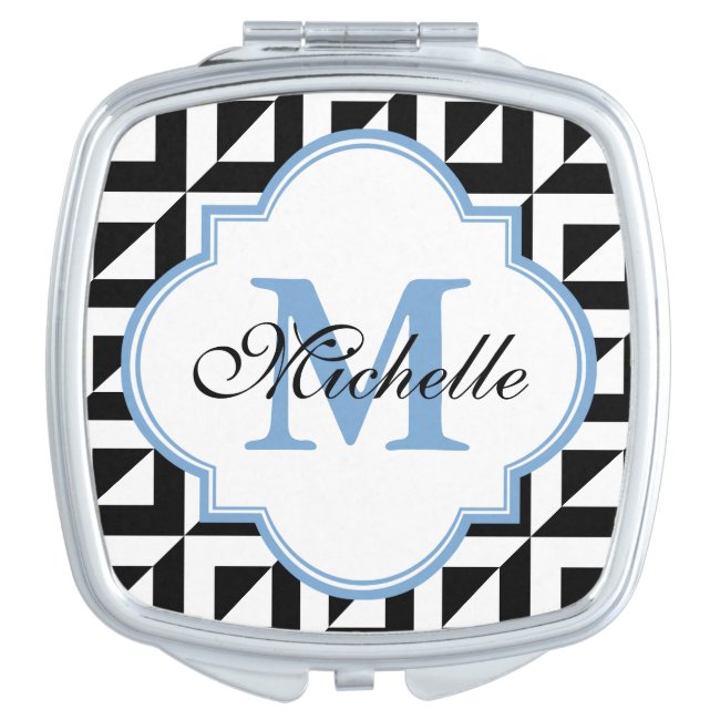 Monogram Black Blue White Modern Compact Mirror