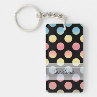 Monogram Black Blue Yellow Pink Polka Dot Pattern Keychain