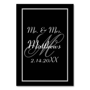 Monogram Black Bride Groom Date Wedding  Table Number