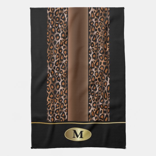 Monogram Black, Brown and Gold Jaguar Animal Print Towel