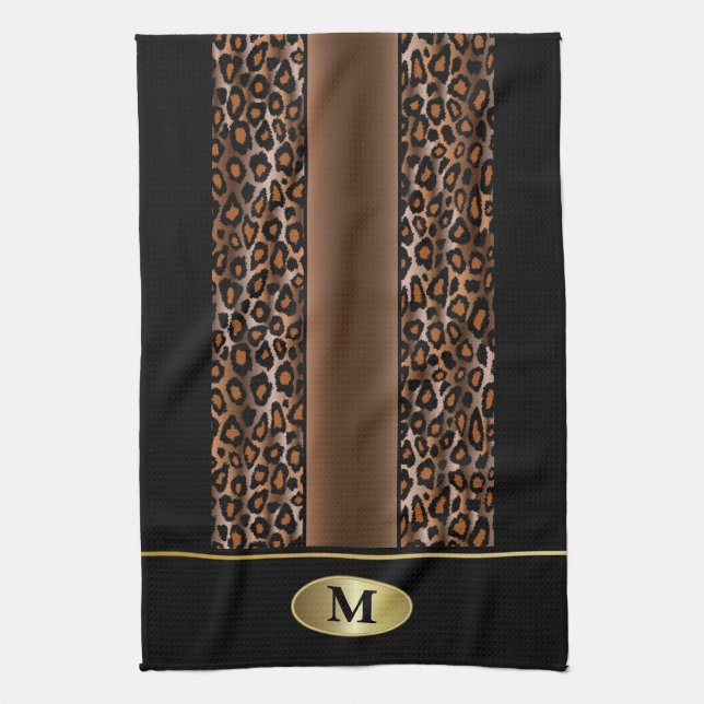 Monogram Black, Brown and Gold Jaguar Animal Print Towel (Vertical)