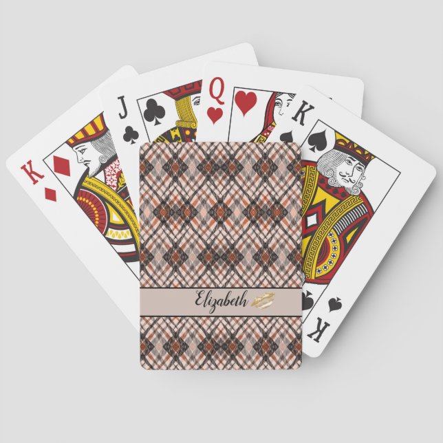 Monogram black brown art Deco Poker Cards (Back)