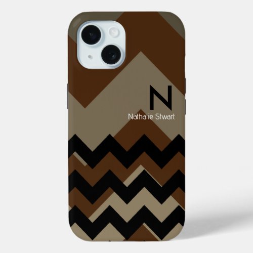 Monogram Black Brown Chevron  iPhone 15 Case