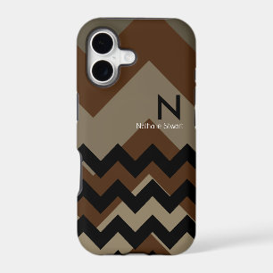 Monogram Black Brown Chevron  iPhone 17 Case