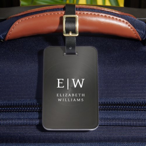 Monogram Black Brushed Metallic Elegant Luggage Tag