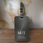 Monogram Black Brushed Metallic Elegant Luggage Tag<br><div class="desc">Elevate your travel experience with our Classic Elegant Modern Minimalist Monogram Luggage Tag. This meticulously designed accessory seamlessly combines timeless elegance with contemporary minimalism, ensuring your luggage stands out with sophistication. Crafted with precision and attention to detail, this luggage tag is more than just a practical item; it's a personalized...</div>