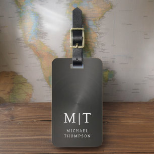 Monogram Black Brushed Metallic Elegant Luggage Tag