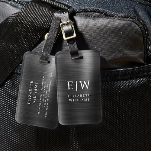 Monogram Black Brushed Metallic Elegant Luggage Tag