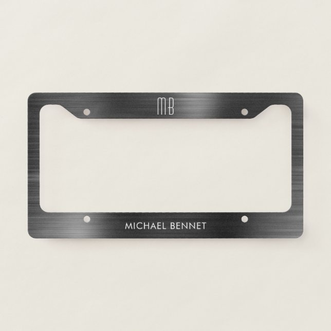 Monogram Black Brushed Metallic License Plate Frame (Front)
