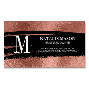 Monogram Black Brushed   Rose Gold Foil Business Card Magnet