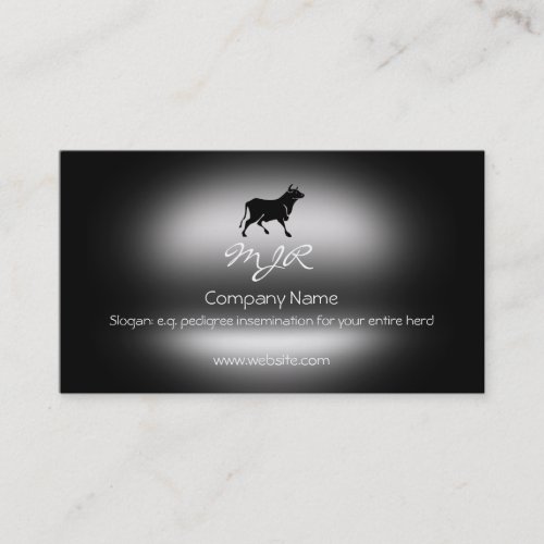 Monogram, Black Bull Silhouette, metallic-effect Business Card