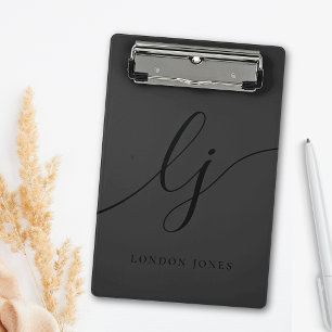 Monogram Black Calligraphy Initials Professional Mini Clipboard