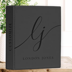Monogram Black Calligraphy Simple Script Initials Mini Binder