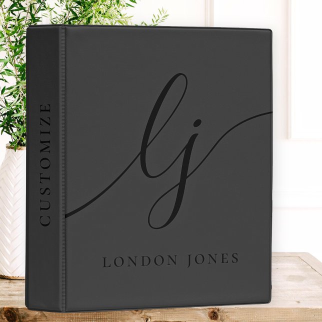 Monogram Black Calligraphy Simple Script Initials Mini Binder (Creator Uploaded)