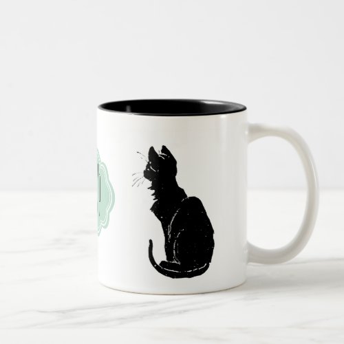 Monogram Black Cat Art Nouveau Chat Noir Steinlen Two_Tone Coffee Mug