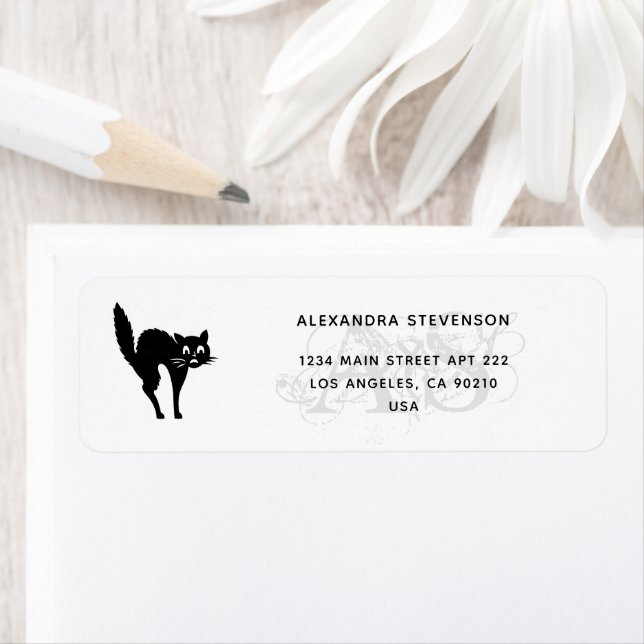 Monogram Black Cat Halloween Return Address Label (Insitu)