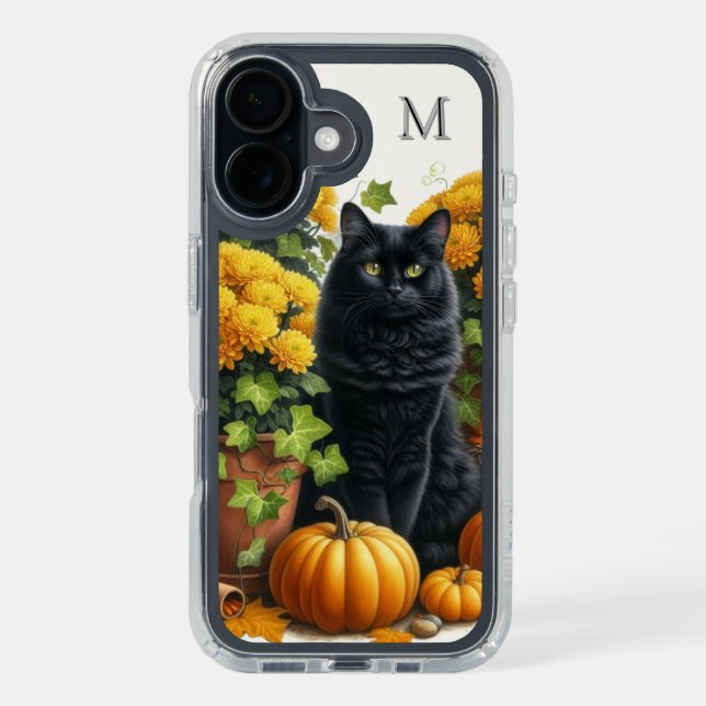 Monogram Black Cat with Pumpkin  Speck iPhone Case (Front (Black))