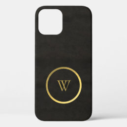Monogram Black Chalkboard Gold Foil Simple Modern iPhone 12 Case