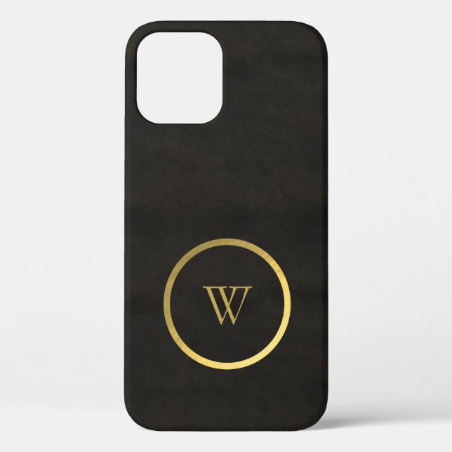 Monogram Black Chalkboard Gold Foil Simple Modern Case-Mate iPhone Case (Back)