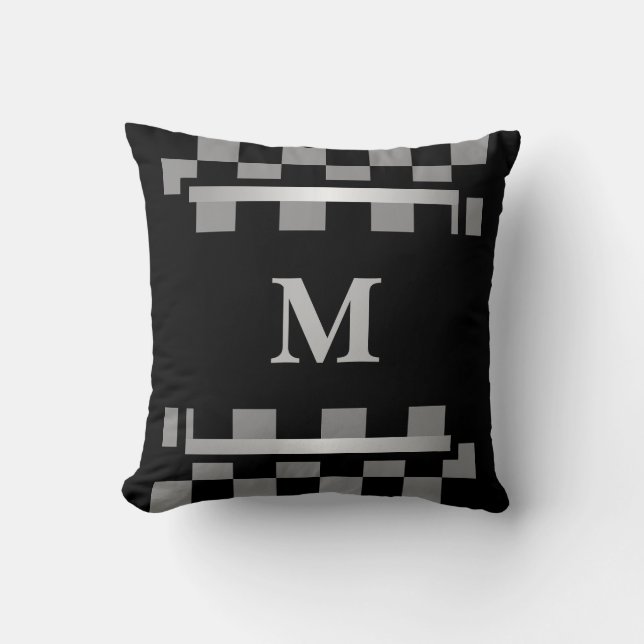 Monogram Black Checkered  Throw Pillow (Front)