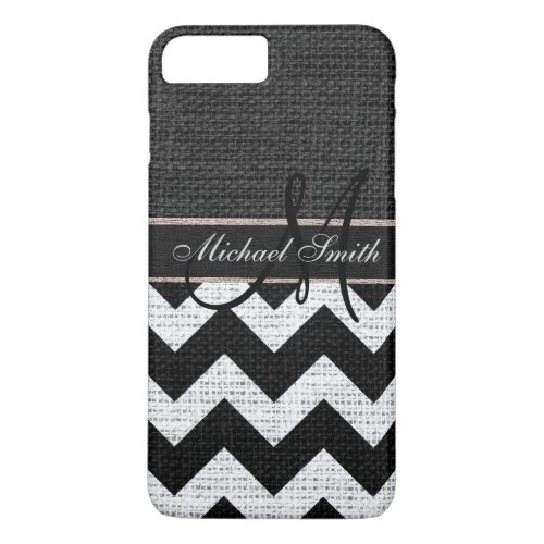 Monogram Black Chevron Zigzag Burlap Jute 2 iPhone 8 Plus7 Plus Case