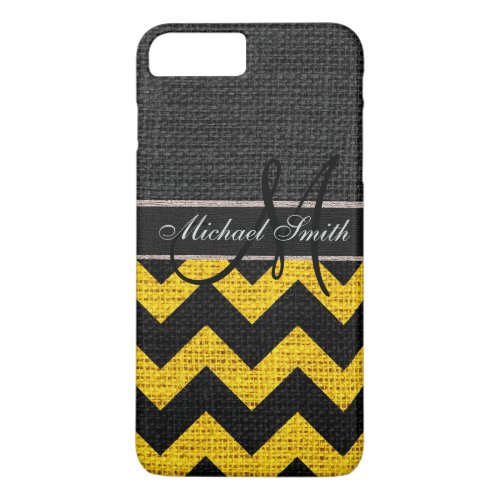 Monogram Black Chevron Zigzag Burlap Jute 3 iPhone 8 Plus7 Plus Case