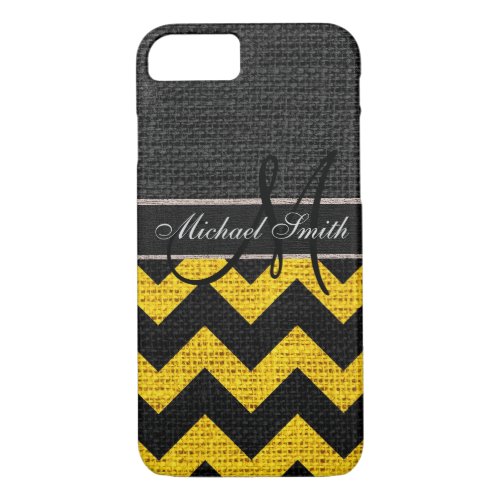 Monogram Black Chevron Zigzag Burlap Jute 3 iPhone 87 Case