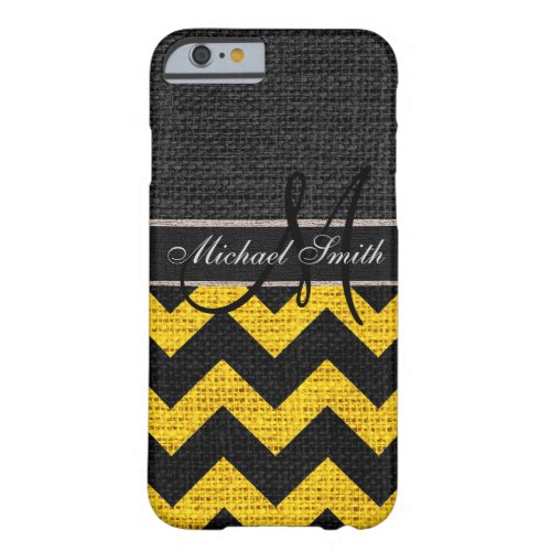 Monogram Black Chevron Zigzag Burlap Jute 3 Barely There iPhone 6 Case