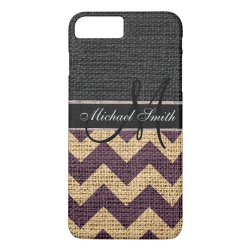 Monogram Black Chevron Zigzag Burlap Jute 4 iPhone 8 Plus7 Plus Case