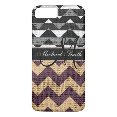 Monogram Black Chevron Zigzag Burlap Jute 5 iPhone 8 Plus7 Plus Case