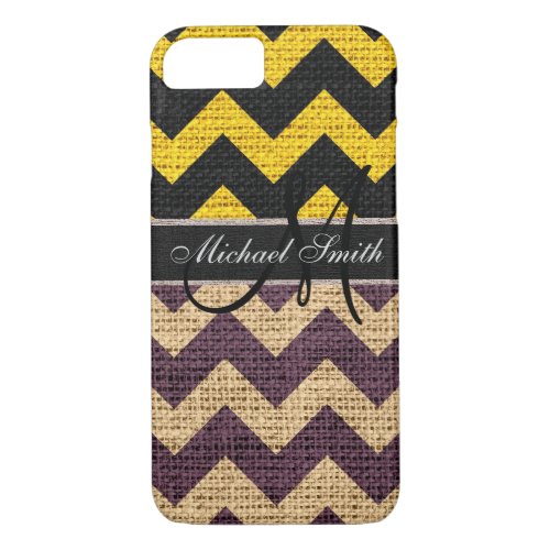 Monogram Black Chevron Zigzag Burlap Jute 6 iPhone 87 Case