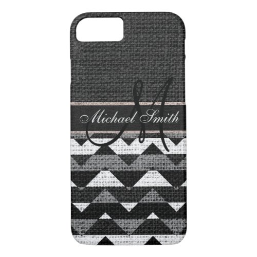 Monogram Black Chevron Zigzag Burlap Jute iPhone 87 Case