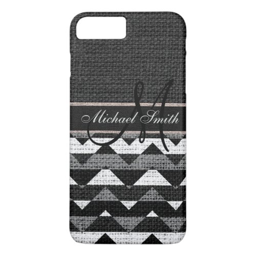 Monogram Black Chevron Zigzag Burlap Jute iPhone 8 Plus7 Plus Case