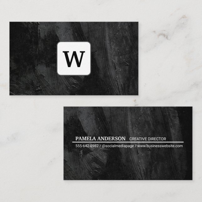 Monogram | Black Concrete Texture Business Card (Front/Back)