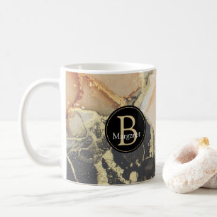 Monogram Black Coral Gold Coffee Mug