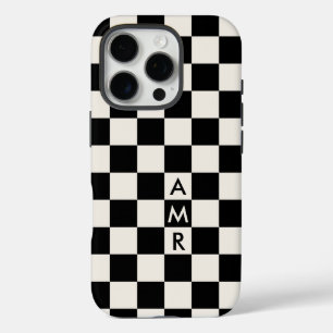 Monogram Black Cream Checkered Pattern iPhone 16 Pro Case