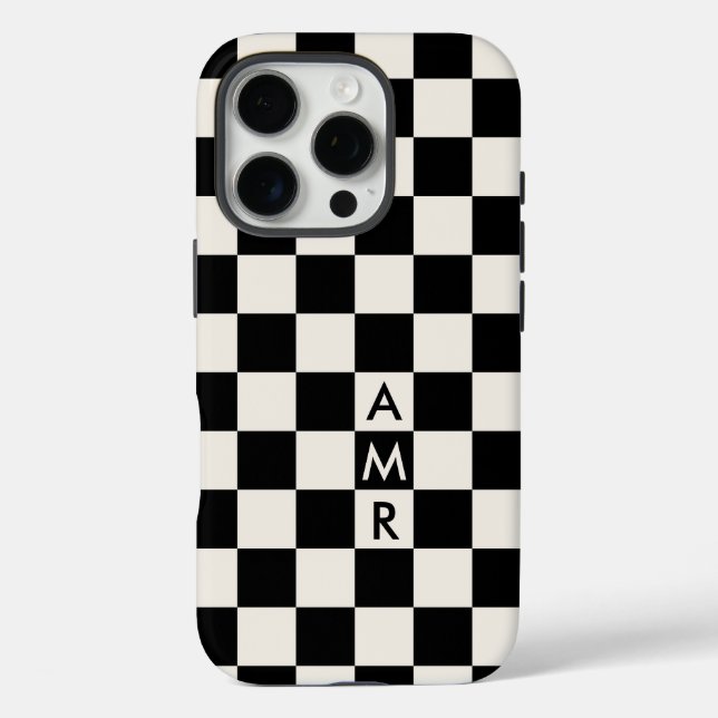 Monogram Black Cream Checkered Pattern Case-Mate iPhone Case (Back)