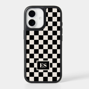 Monogram Black Cream Checkered Pattern iPhone 17 Case