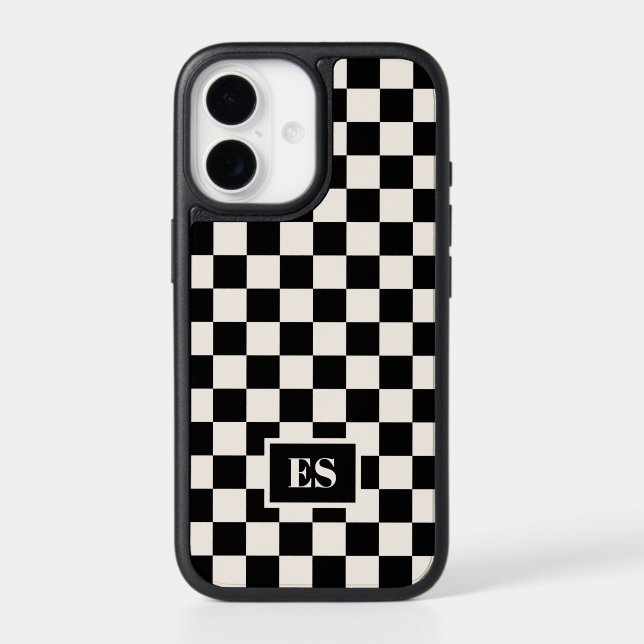 Monogram Black Cream Checkered Pattern Otterbox iPhone Case (Back)