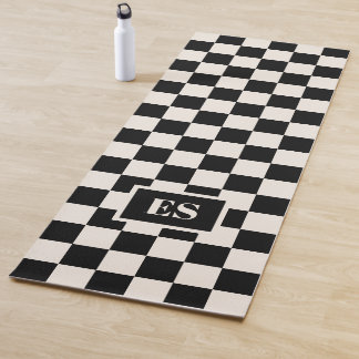 Monogram Black Cream Checkered Pattern Yoga Mat