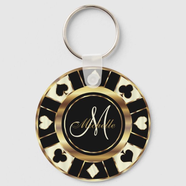 Monogram Black, Cream Ivory and Gold Las Vegas Keychain (Front)