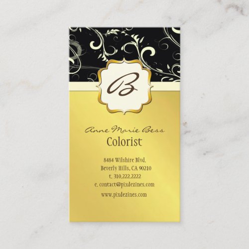 Monogram, black, cream swirls  business cards